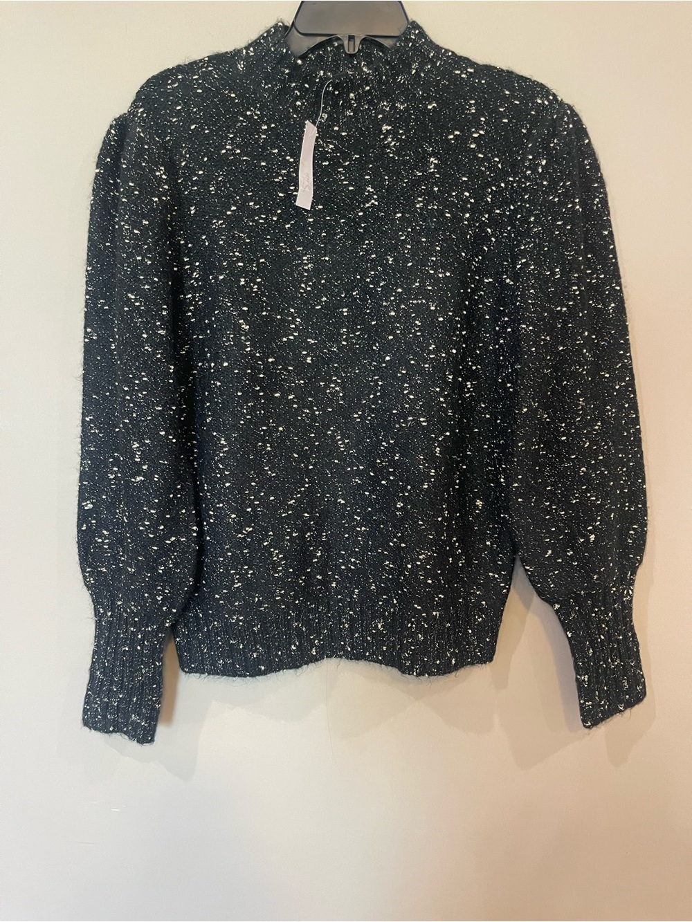 Ann Taylor Black & White Speckled Mock Neck Sweater